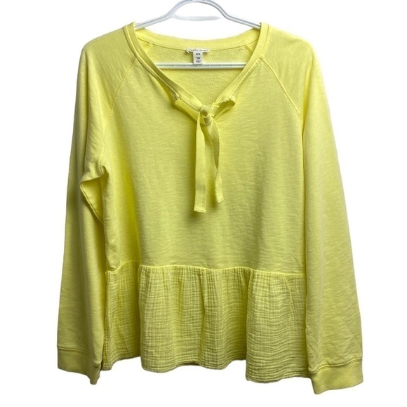 TRIBAL JEANS WIDE TIED NECK TIERED LONG SLEEVE LEMON DROP YELLOW SIZE SWEATER… - Picture 4 of 14